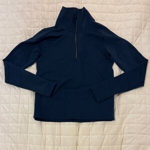 Navy half zip classic fit long sleeve running funnel neck